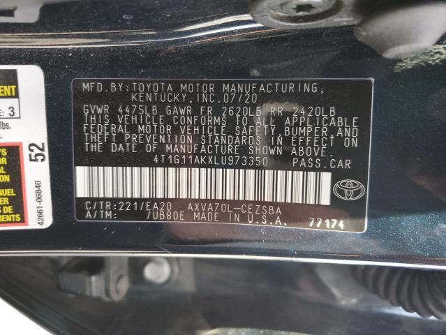 4T1G11AKXLU973350 - 2020 TOYOTA CAMRY SE BLUE photo 12