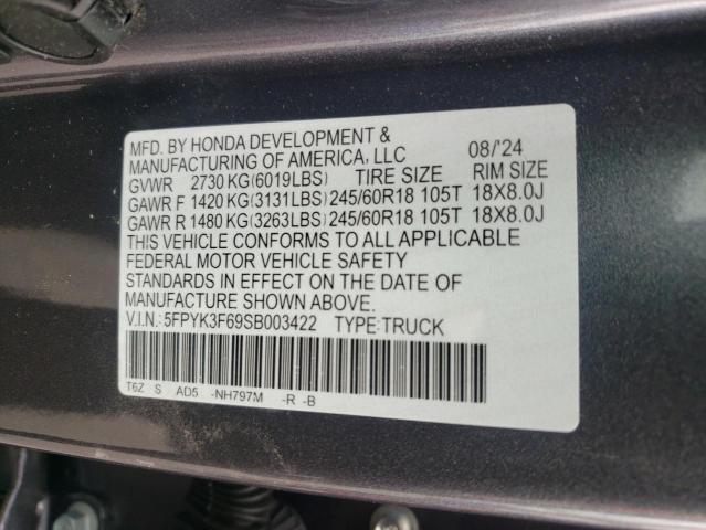 5FPYK3F69SB003422 - 2025 HONDA RIDGELINE TRAIL SPORT GRAY photo 12