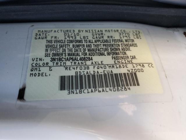 3N1BC1AP6AL408284 - 2010 NISSAN VERSA S WHITE photo 12