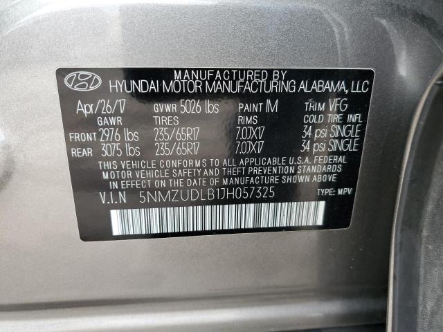 5NMZUDLB1JH057325 - 2018 HYUNDAI SANTA FE S GRAY photo 13