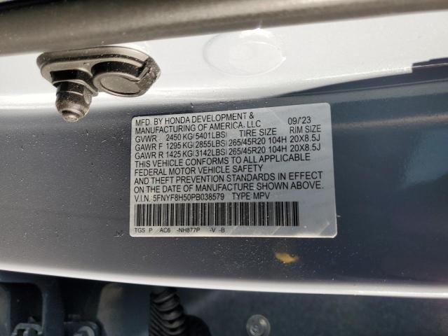 5FNYF8H50PB038579 - 2023 HONDA PASSPORT EXL GRAY photo 12
