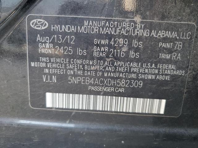 5NPEB4ACXDH582309 - 2013 HYUNDAI SONATA GLS BLACK photo 12