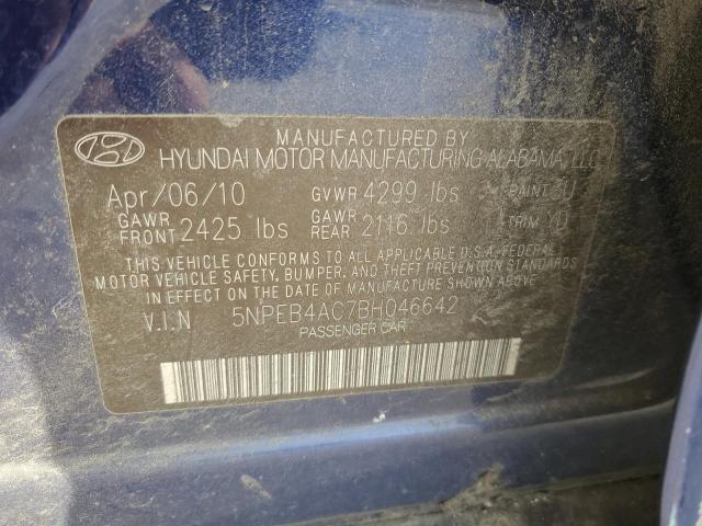 5NPEB4AC7BH046642 - 2011 HYUNDAI SONATA GLS BLUE photo 12