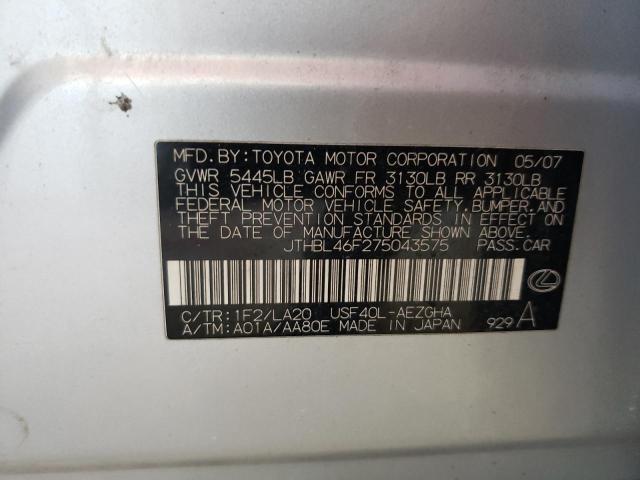 JTHBL46F275043575 - 2007 LEXUS LS 460 SILVER photo 12