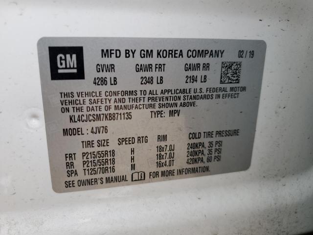 KL4CJCSM7KB871135 - 2019 BUICK ENCORE ESSENCE WHITE photo 12