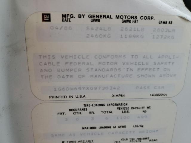 1G6DW69YXG9730342 - 1986 CADILLAC FLEETWOOD BROUGHAM CREAM photo 12