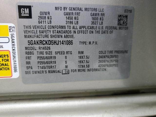 5GAKRCKD5HJ141086 - 2017 BUICK ENCLAVE TAN photo 14