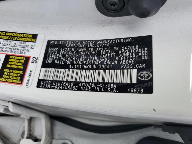 4T1B11HK9JU139941 - 2018 TOYOTA CAMRY L WHITE photo 13