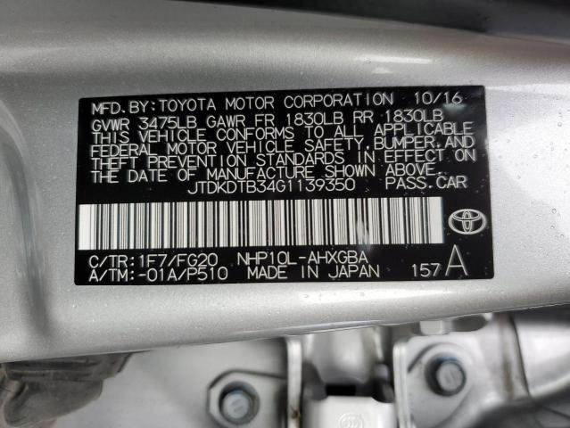 JTDKDTB34G1139350 - 2016 TOYOTA PRIUS C SILVER photo 12