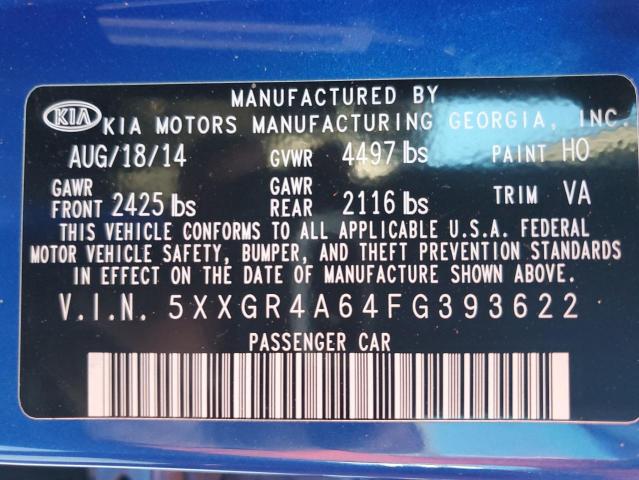 5XXGR4A64FG393622 - 2015 KIA OPTIMA SX BLUE photo 12