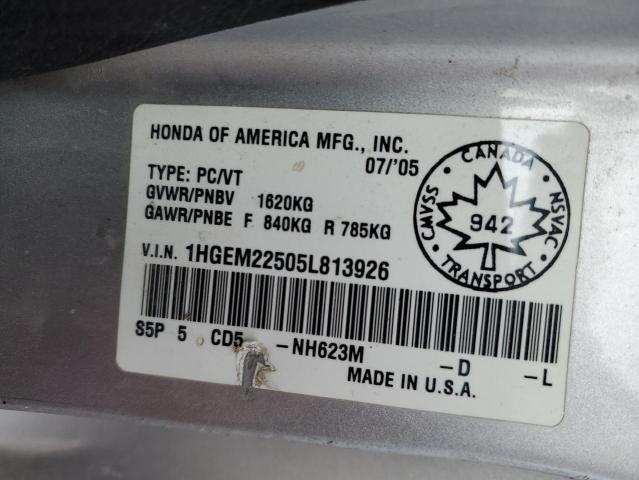 1HGEM22505L813926 - 2005 HONDA CIVIC LX SILVER photo 12