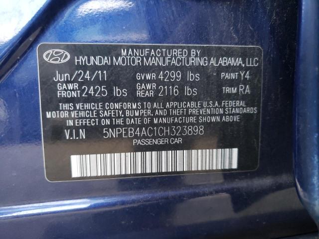 5NPEB4AC1CH323898 - 2012 HYUNDAI SONATA GLS BLUE photo 12