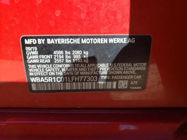 WBA5R1C01LFH77303 - 2020 BMW 330I RED photo 12