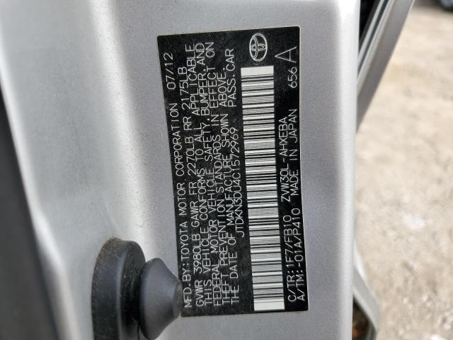 JTDKN3DU4C1572969 - 2012 TOYOTA PRIUS SILVER photo 12