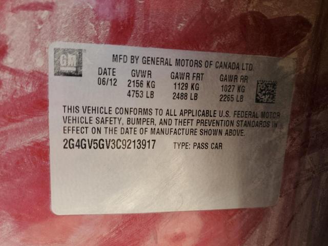 2G4GV5GV3C9213917 - 2012 BUICK REGAL GS BURGUNDY photo 12