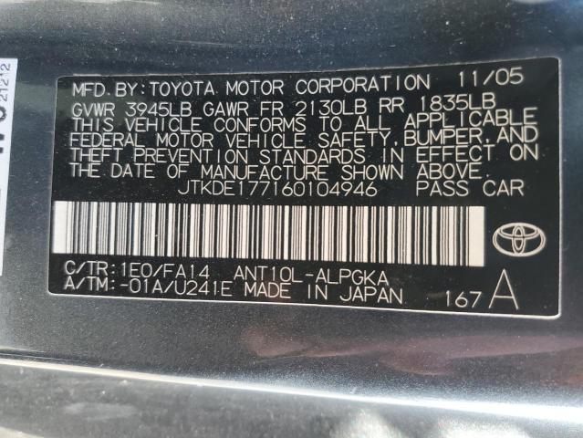 JTKDE177160104946 - 2006 TOYOTA SCION TC Boz foto 12