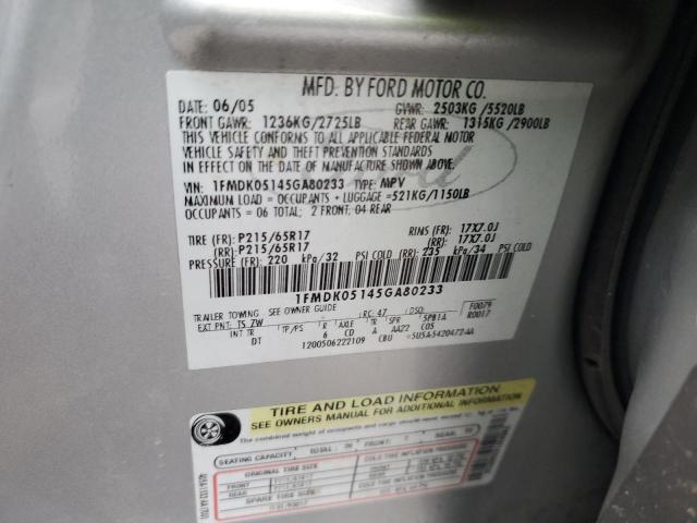 1FMDK05145GA80233 - 2005 FORD FREESTYLE SEL SILVER photo 13