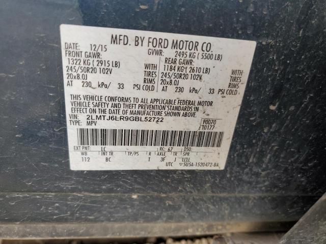 2LMTJ6LR9GBL52722 - 2016 LINCOLN MKX RESERVE Կապույտ լուսանկար 12