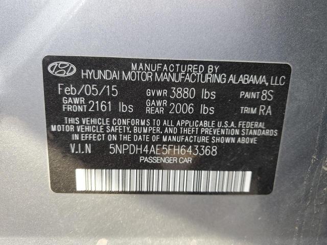 5NPDH4AE5FH643368 - 2015 HYUNDAI ELANTRA SE SILVER photo 12