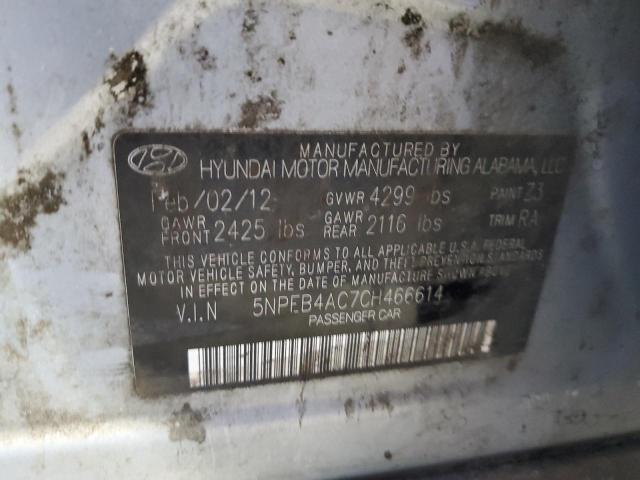 5NPEB4AC7CH466614 - 2012 HYUNDAI SONATA GLS SILVER photo 12