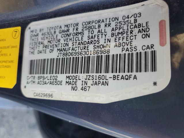 JT8BD69S630186988 - 2003 LEXUS GS 300 BLUE photo 12