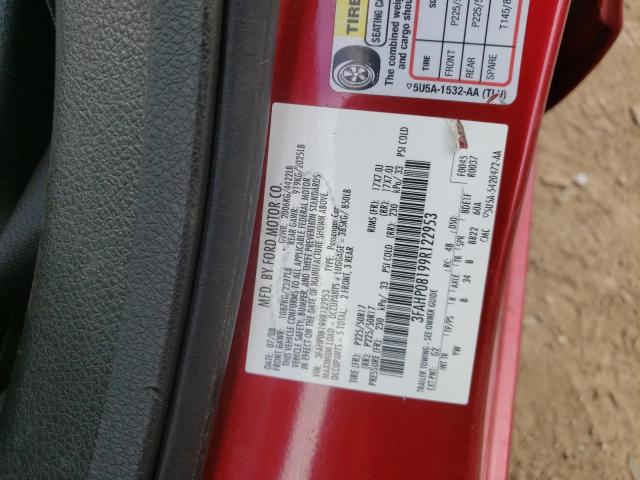 3FAHP08199R122953 - 2009 FORD FUSION SEL RED photo 12