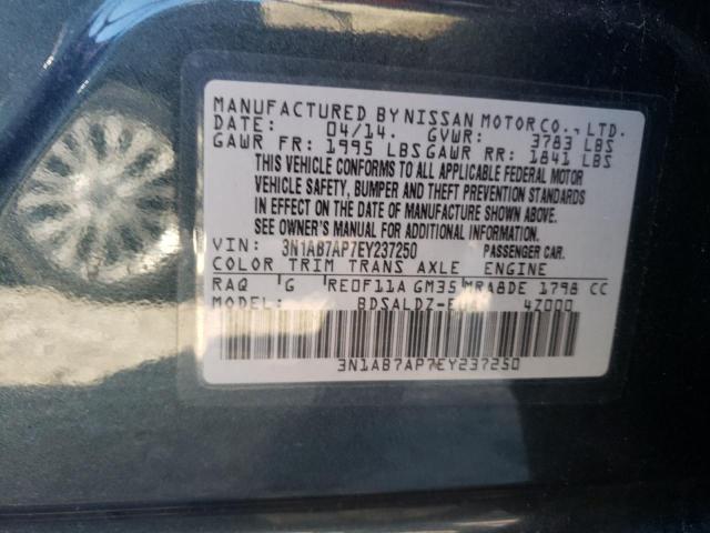 3N1AB7AP7EY237250 - 2014 NISSAN SENTRA S GRAY photo 12