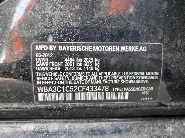 WBA3C1C52CF433478 - 2012 BMW 3 SERIES I SULEV BLACK photo 12