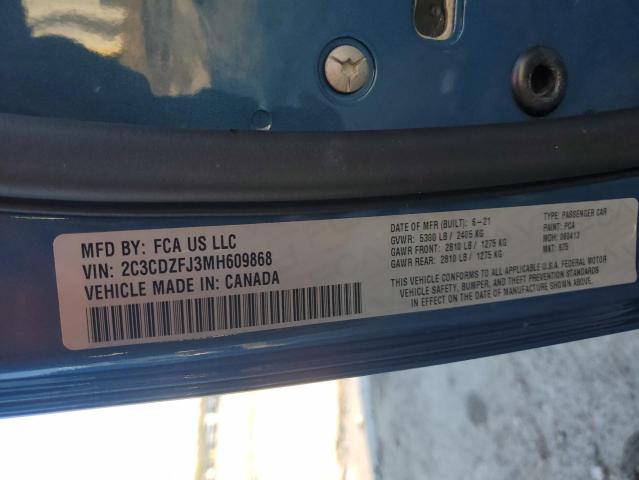 2C3CDZFJ3MH609868 - 2021 DODGE CHALLENGER R/T SCAT PACK BLUE photo 12