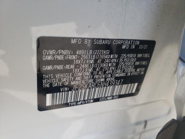 JF2SKARC6NH439347 - 2022 SUBARU FORESTER TOURING თეთრი ფოტო 13