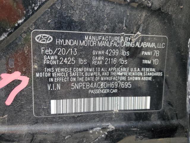 5NPEB4AC2DH697695 - 2013 HYUNDAI SONATA GLS BLACK photo 12