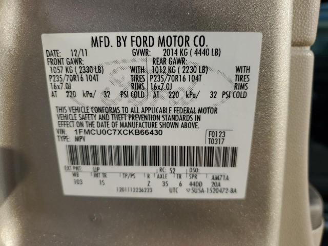 1FMCU0C7XCKB66430 - 2012 FORD ESCAPE XLS BEIGE photo 13