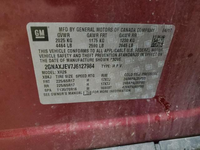 2GNAXJEV7J6127984 - 2018 CHEVROLET EQUINOX LT RED photo 12