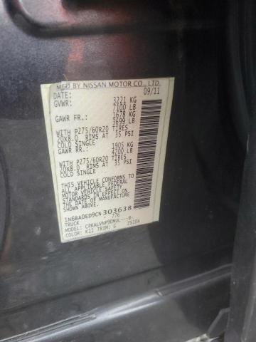 1N6BA0ED9CN303638 - 2012 NISSAN TITAN S GRAY photo 12