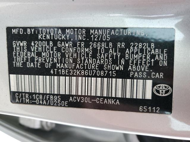 4T1BE32K86U708715 - 2006 TOYOTA CAMRY LE SILVER photo 13