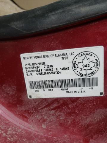 5FNRL38495B511304 - 2005 HONDA ODYSSEY EX RED photo 13