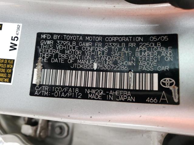 JTDKB20U753072286 - 2005 TOYOTA PRIUS GRAY photo 13