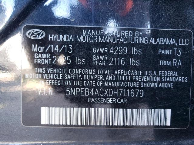 5NPEB4ACXDH711679 - 2013 HYUNDAI SONATA GLS BLACK photo 13