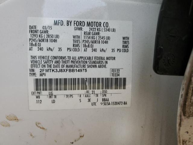 2FMTK3J8XFBB14975 - 2015 FORD EDGE SEL WHITE photo 13