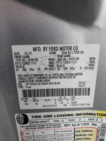 1FTFW1ET8DFA51539 - 2013 FORD F150 SUPERCREW SILVER photo 12