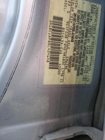 3N1BC1AP8BL424648 - 2011 NISSAN VERSA S GRAY photo 12