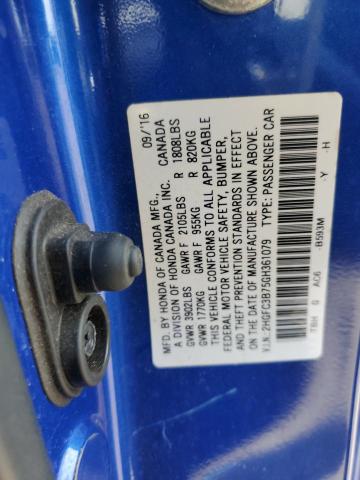 2HGFC3B75GH361079 - 2016 HONDA CIVIC EXL BLUE photo 12