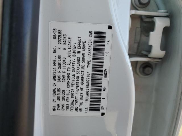 19UUA66276A077107 - 2006 ACURA TL WHITE photo 12