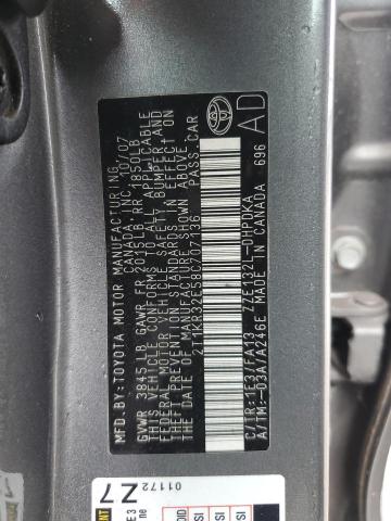 2T1KR32E58C707136 - 2008 TOYOTA COROLLA MA XR GRAY photo 12