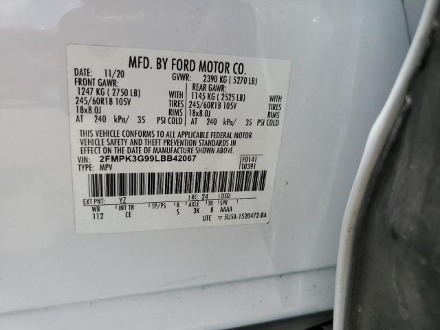 2FMPK3G99LBB42067 - 2020 FORD EDGE SE WHITE photo 13