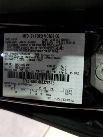 3FA6P0HD5HR328643 - 2017 FORD FUSION SE BLACK photo 12