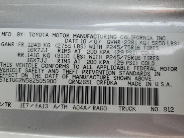 5TETU62N58Z505900 - 2008 TOYOTA TACOMA PRERUNNER ACCESS CAB SILVER photo 13