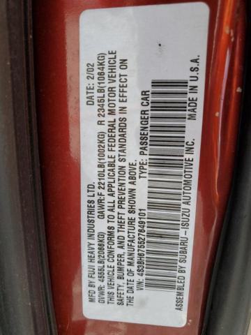 4S3BH675527649101 - 2002 SUBARU LEGACY OUTBACK AWP 勃艮第红 照片 12