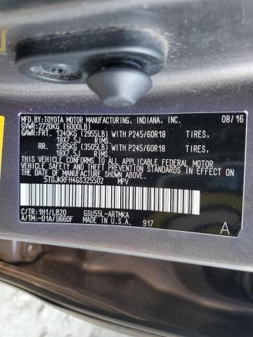 5TDJKRFH4GS325502 - 2016 TOYOTA HIGHLANDER XLE GRAY photo 13