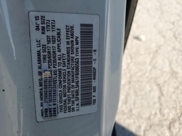 5FNRL5H61FB086563 - 2015 HONDA ODYSSEY EXL WHITE photo 13